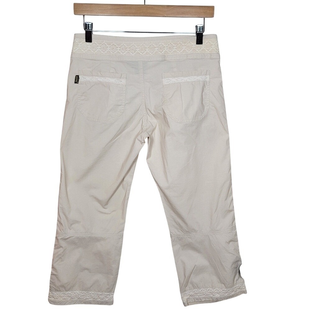 Kuhl Cropped Hiking Pants Size 6 Tan Crochet Trim Travel Outdoor Boho Utility - Picture 5 of 8